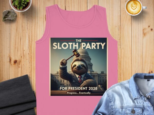 Vote for Sloth Party 2028 Progress Eventually Tank Tops - Image 3