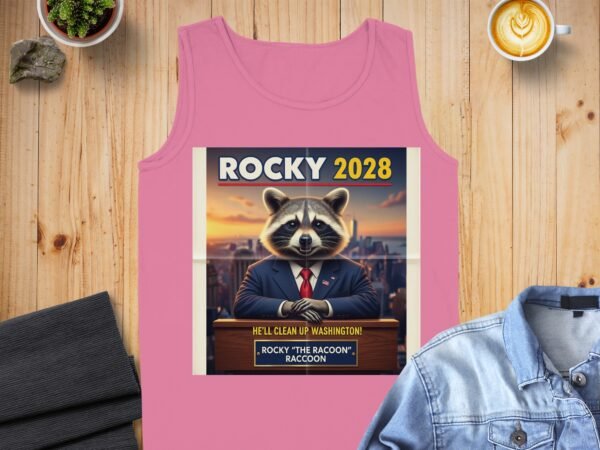 Rocky 2028 Mascot Themed Election Campaign Tank Tops - Image 3
