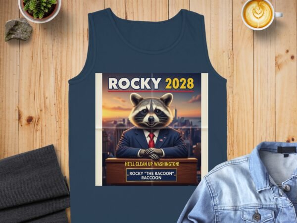 Rocky 2028 Mascot Themed Election Campaign Tank Tops - Image 2