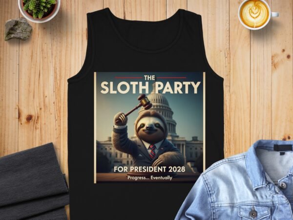 Vote for Sloth Party 2028 Progress Eventually Tank Tops